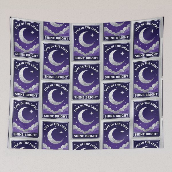 Item preview, Live In The Light Shine Bright Silver Crescent Moon Celestial Tarot Card Sticker designed and sold by FestivityFinds.