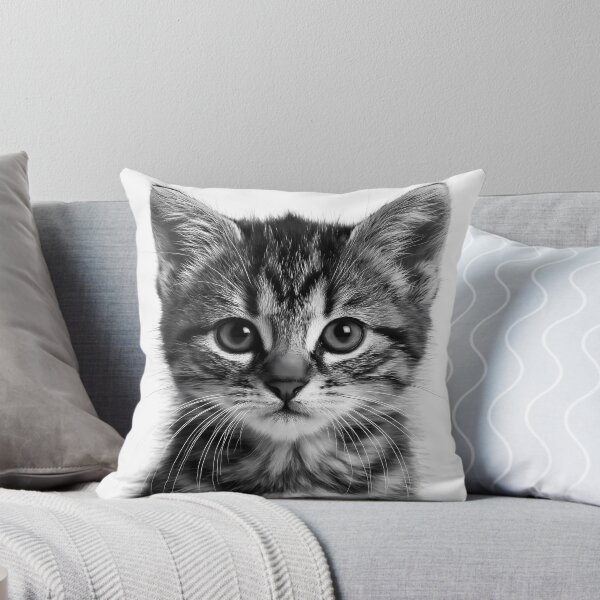Item preview, Tabby Kitten Face Black and White Cat Portrait designed and sold by FrostyFrisby.