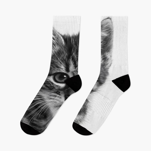 Item preview, Tabby Kitten Face Black and White Cat Portrait designed and sold by FrostyFrisby.