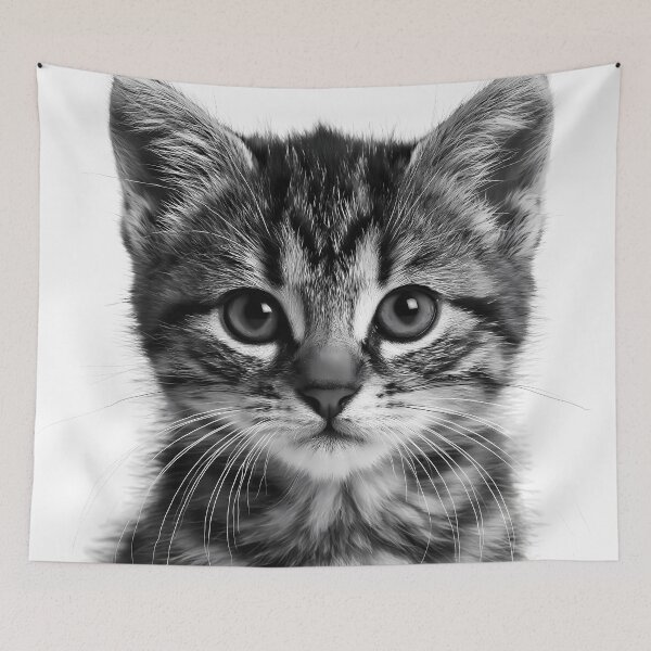 Item preview, Tabby Kitten Face Black and White Cat Portrait designed and sold by FrostyFrisby.