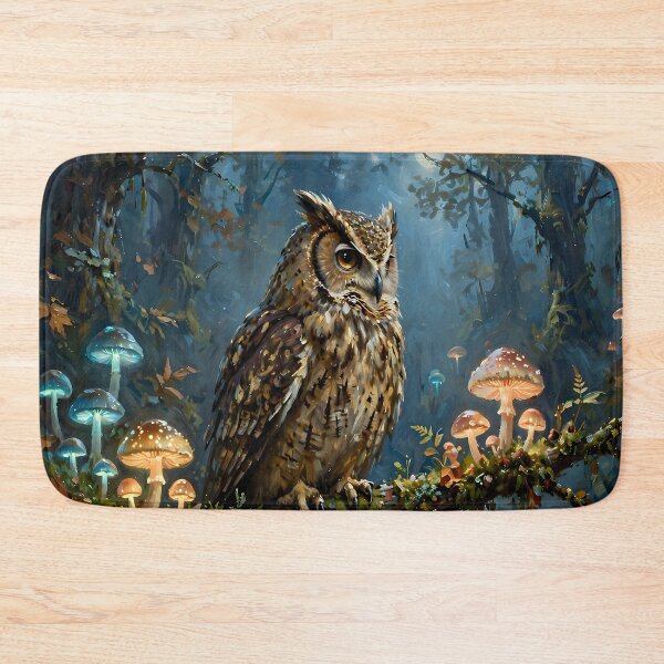 Item preview, Enchanted Woodland Owl Among Glowing Mushrooms – Magical Forest Fantasy Art designed and sold by cr6zym1nd.