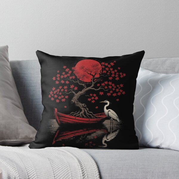 Item preview, Japanese Maple Boat Heron Red Sun Zen Minimalist designed and sold by CF_VintageDesign.