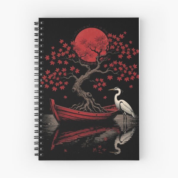 Item preview, Japanese Maple Boat Heron Red Sun Zen Minimalist designed and sold by CF_VintageDesign.