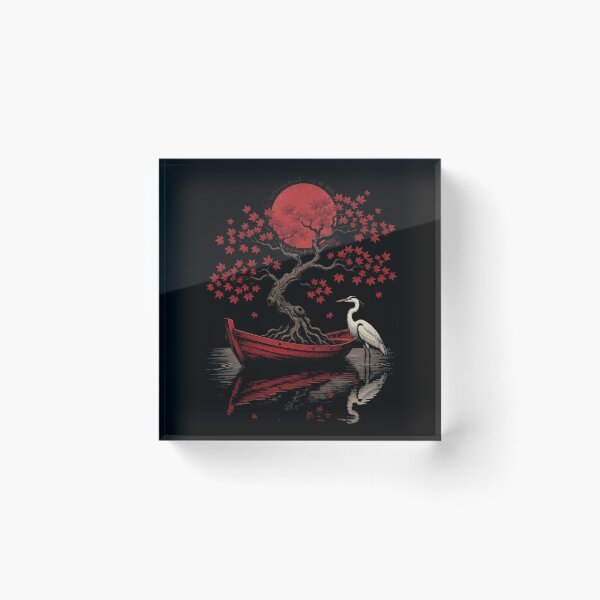 Item preview, Japanese Maple Boat Heron Red Sun Zen Minimalist designed and sold by CF_VintageDesign.