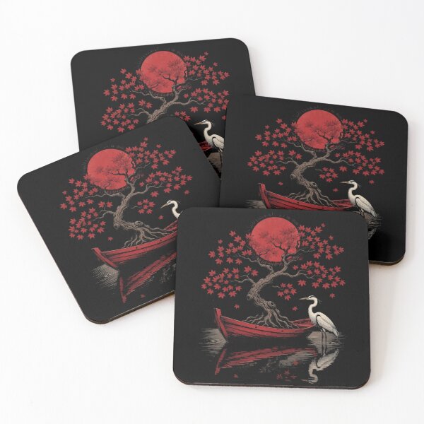Item preview, Japanese Maple Boat Heron Red Sun Zen Minimalist designed and sold by CF_VintageDesign.