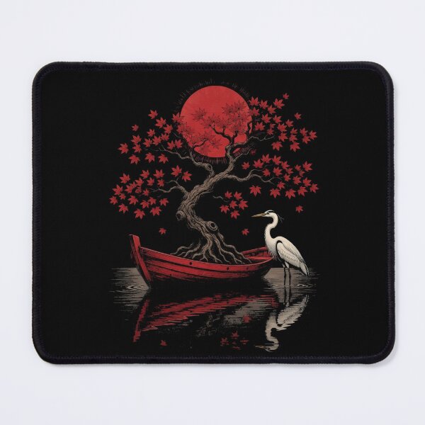 Item preview, Japanese Maple Boat Heron Red Sun Zen Minimalist designed and sold by CF_VintageDesign.