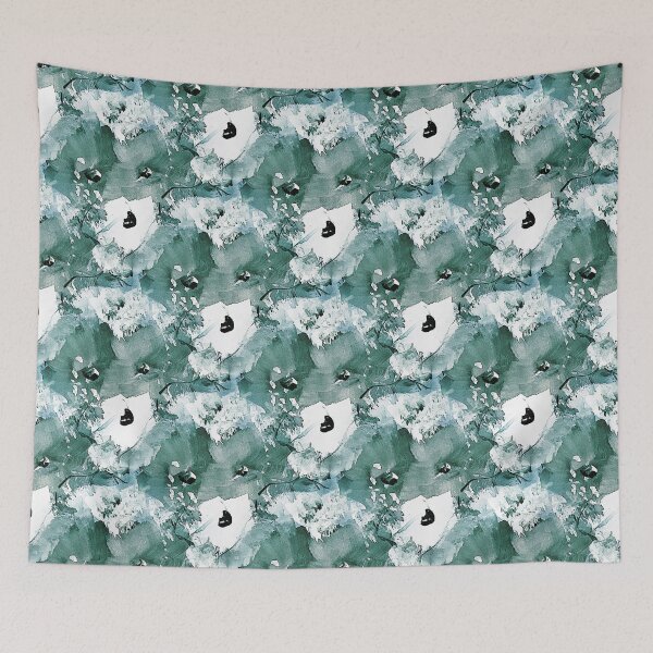 Item preview, Painterly Flowers in Teal and White designed and sold by Artistestella.