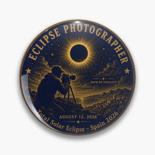 Item preview, Eclipse Photographer Spain 2026 Totality Badge designed and sold by CalmCapy Co.