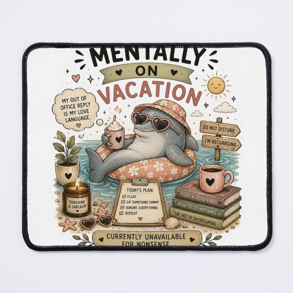 Item preview, Mentally On Vacation Cute Dolphin Summer Aesthetic Funny Art designed and sold by DreamyBrushArt.