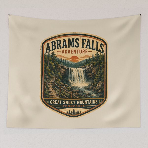 Item preview, Abrams Falls Retro National Park Poster | Great Smoky Mountains Vintage Travel Art designed and sold by Globalcitytees.