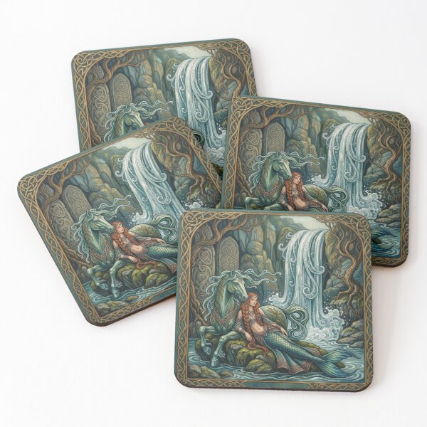Item preview, Celtic Mermaid and Kelpie Relaxing by a Waterfall designed and sold by Bellewood222.