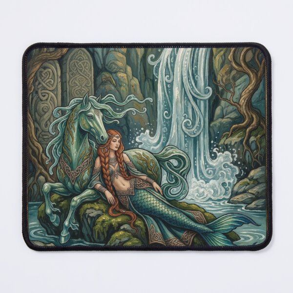 Item preview, Celtic Mermaid and Kelpie Relaxing by a Waterfall designed and sold by Bellewood222.
