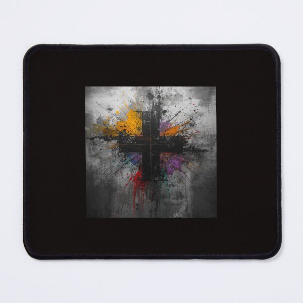 Item preview, Abstract Grunge Cross with Vibrant Rainbow Paint Splatter designed and sold by RebelliousBella.
