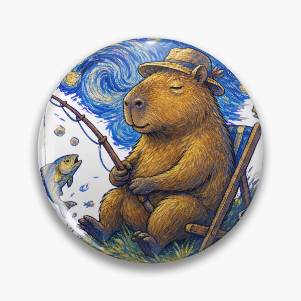Item preview, Capybara Gone Fishing Van Gogh Style Funny T-Shirt Design designed and sold by KIDEnia.