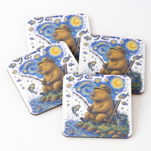 Item preview, Capybara Gone Fishing Van Gogh Style Funny T-Shirt Design designed and sold by KIDEnia.