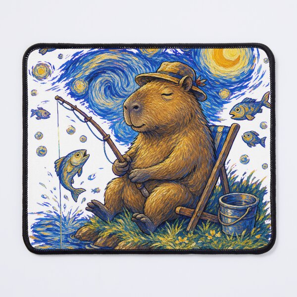 Item preview, Capybara Gone Fishing Van Gogh Style Funny T-Shirt Design designed and sold by KIDEnia.