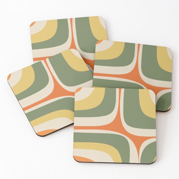Item preview, Mid Century Modern Retro Groove Abstract in Mossy Sage Green Orange Yellow designed and sold by kierkegaard.