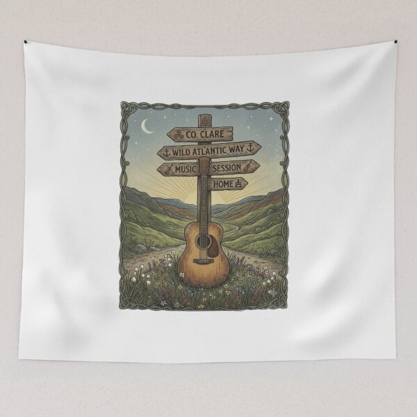 Item preview, Vintage Irish Road Trip Acoustic Guitar Music Travel Design designed and sold by Artbysarmina.