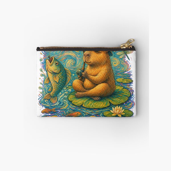 Item preview, Zero Stress Mode Capybara Fishing Funny Van Gogh Meme Shirt designed and sold by KIDEnia.