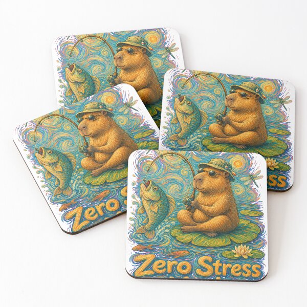 Item preview, Zero Stress Mode Capybara Fishing Funny Van Gogh Meme Shirt designed and sold by KIDEnia.