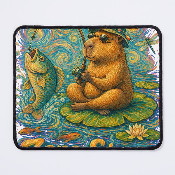 Item preview, Zero Stress Mode Capybara Fishing Funny Van Gogh Meme Shirt designed and sold by KIDEnia.