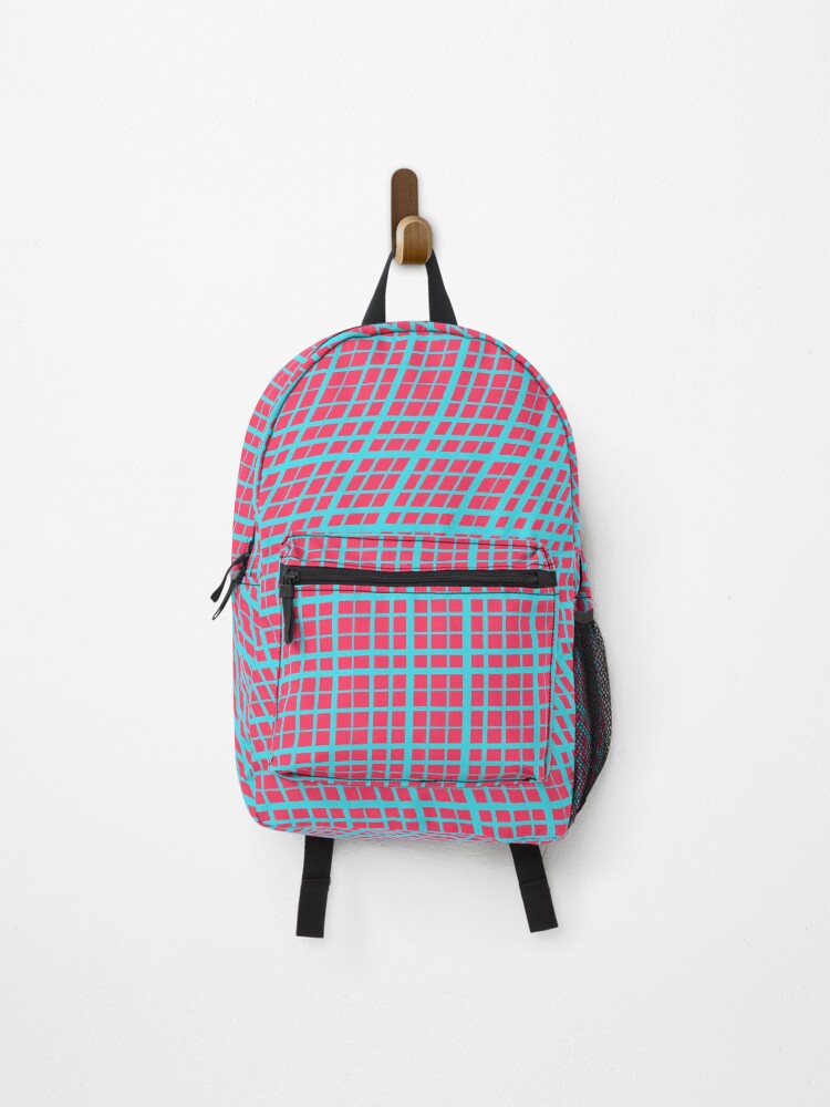 Thumbnail 1 of 3, Backpack, Vibrant Pink and Cyan Distorted Grid Pattern designed and sold by GraphyLab.