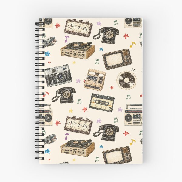 Item preview, Retro Vintage Gadgets Pattern – Record Player, Cassette Tape, Rotary Phone & Camera designed and sold by PaperyAndInk.