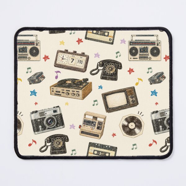 Item preview, Retro Vintage Gadgets Pattern – Record Player, Cassette Tape, Rotary Phone & Camera designed and sold by PaperyAndInk.