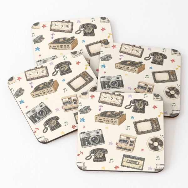 Item preview, Retro Vintage Gadgets Pattern – Record Player, Cassette Tape, Rotary Phone & Camera designed and sold by PaperyAndInk.