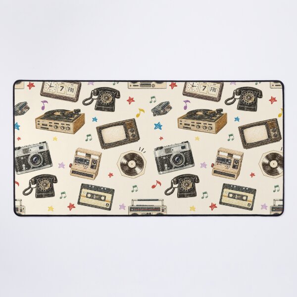 Item preview, Retro Vintage Gadgets Pattern – Record Player, Cassette Tape, Rotary Phone & Camera designed and sold by PaperyAndInk.