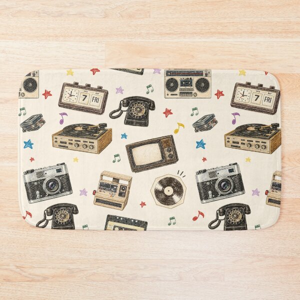 Item preview, Retro Vintage Gadgets Pattern – Record Player, Cassette Tape, Rotary Phone & Camera designed and sold by PaperyAndInk.