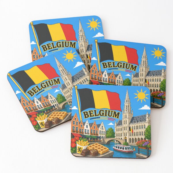 Item preview, Belgium Flag with Canal and Waffles Design designed and sold by Myra365Art.