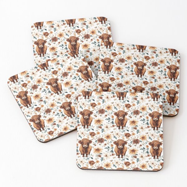 Item preview, Vintage Floral Highland Cow Pattern designed and sold by Steele-Art.