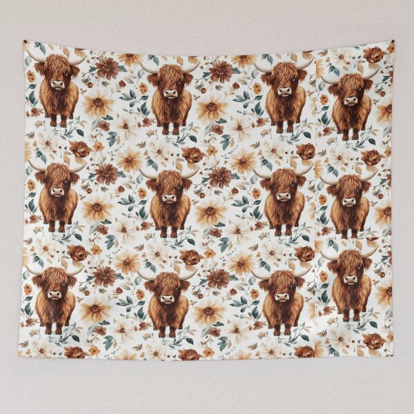 Item preview, Vintage Floral Highland Cow Pattern designed and sold by Steele-Art.