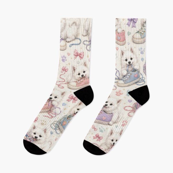 Item preview, Naughty American Eskimo Puppies and Colorful Sneakers designed and sold by Wags & Tails.