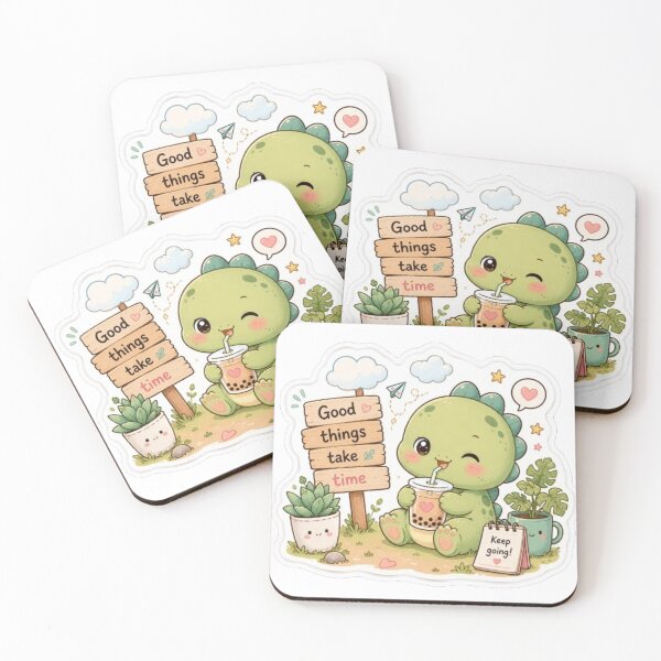 Item preview, Cute Kawaii Dinosaur Sticker | Baby Dino with Boba Tea | Good Things Take Time | Cute Pastel Sticker designed and sold by Vegasstickers.