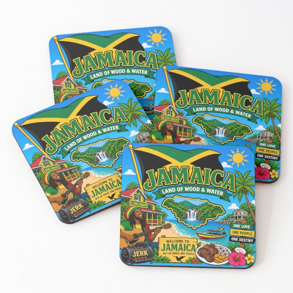 Item preview, Jamaica Flag with Tropical Beach and Waterfall designed and sold by Myra365Art.