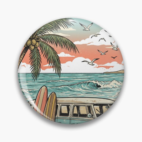 Item preview, Ride The Waves Retro Beach Surf Van Illustration designed and sold by misbahsiro.