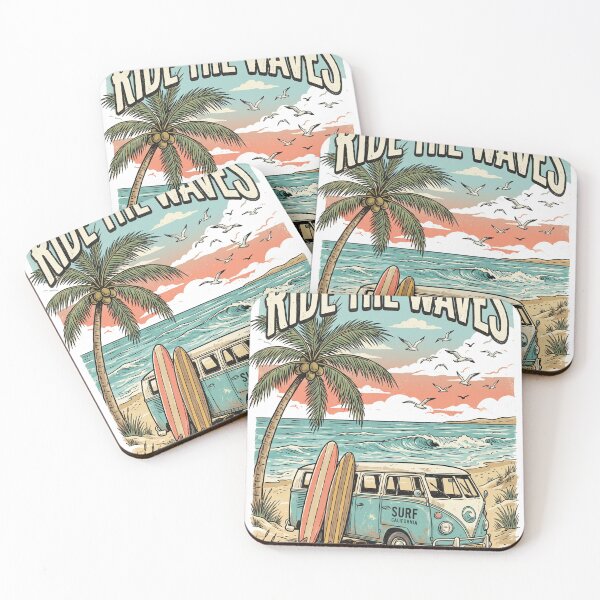Item preview, Ride The Waves Retro Beach Surf Van Illustration designed and sold by misbahsiro.