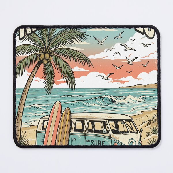 Item preview, Ride The Waves Retro Beach Surf Van Illustration designed and sold by misbahsiro.