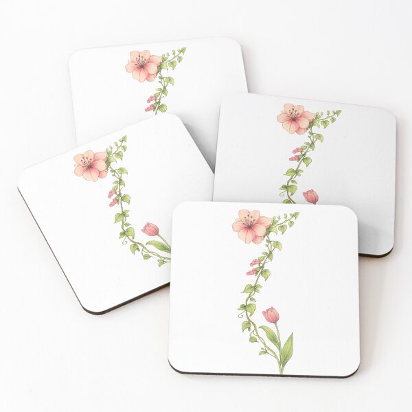 Item preview, Hand Drawn Botanical Flower Vine – Pink Floral Garden Illustration designed and sold by FeelCreations.