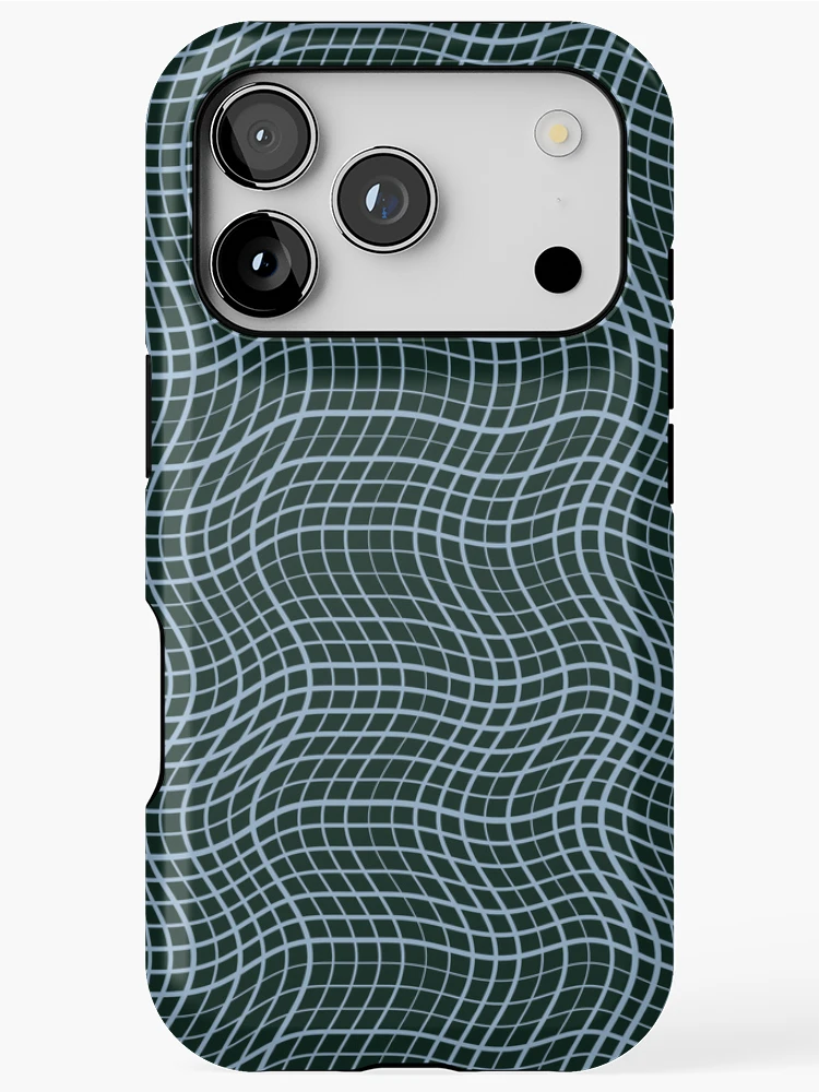 Thumbnail 1 of 4, iPhone Case, Abstract Dark Teal Distorted Grid Pattern designed and sold by GraphyLab.