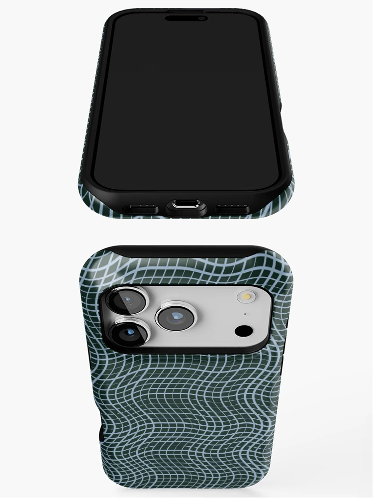 Thumbnail 3 of 4, iPhone Case, Abstract Dark Teal Distorted Grid Pattern designed and sold by GraphyLab.