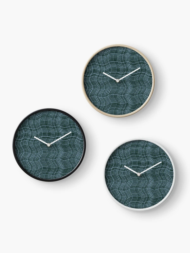 Thumbnail 3 of 4, Clock, Abstract Dark Teal Distorted Grid Pattern designed and sold by GraphyLab.