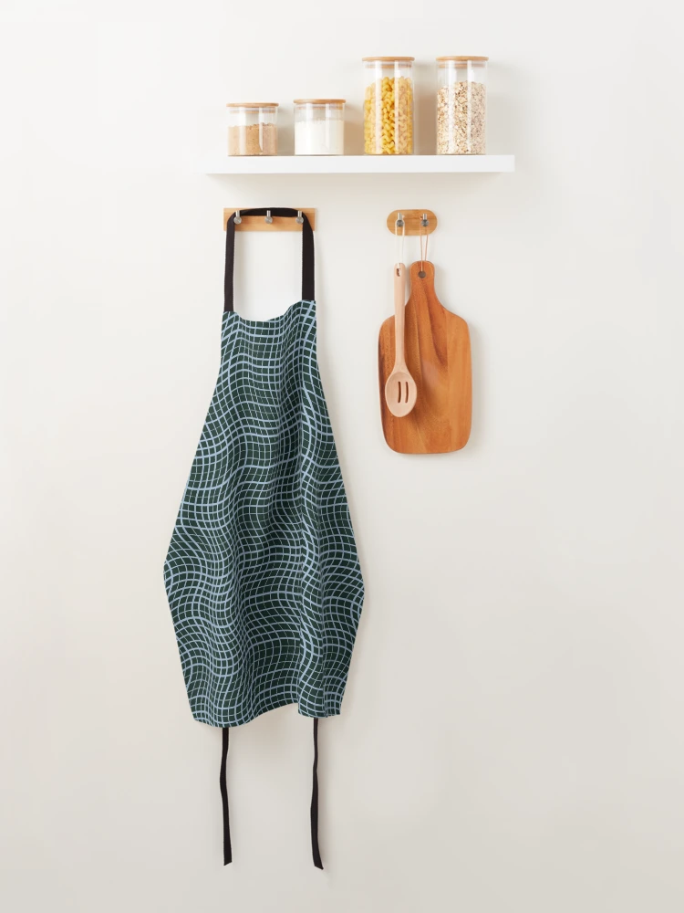 Thumbnail 4 of 6, Apron, Abstract Dark Teal Distorted Grid Pattern designed and sold by GraphyLab.