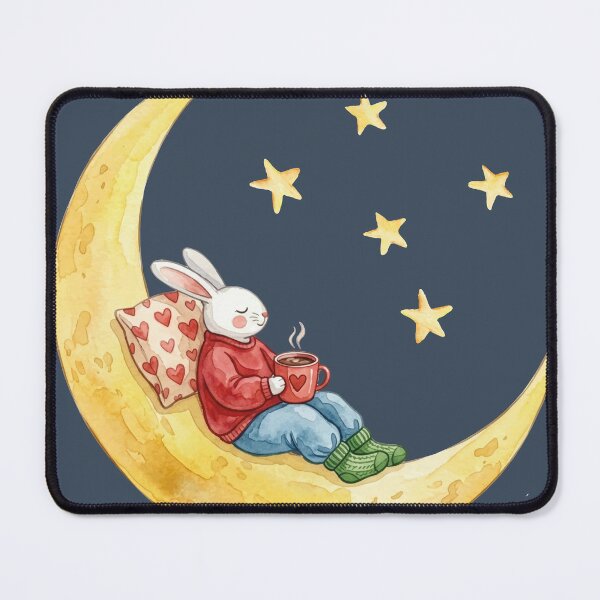 Item preview, Cozy Moon Dreams – Cute Watercolor Bunny with Hot Cocoa designed and sold by chriswo-design.