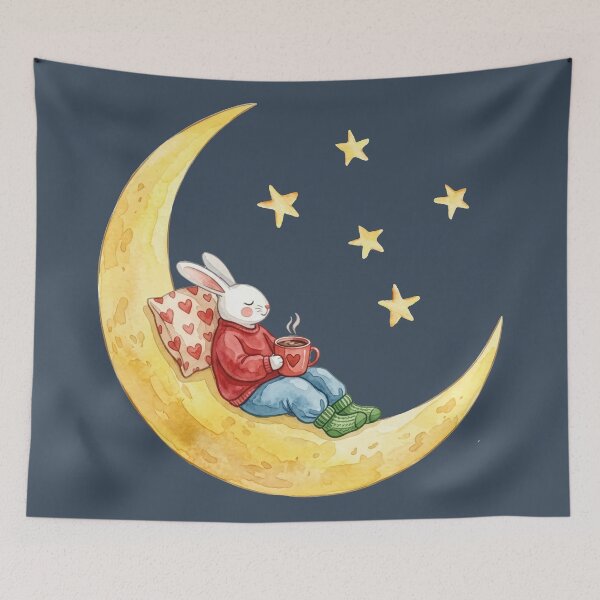 Item preview, Cozy Moon Dreams – Cute Watercolor Bunny with Hot Cocoa designed and sold by chriswo-design.