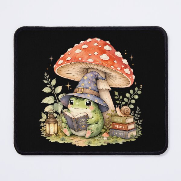 Item preview, Frog Wizard Reading Book Under Mushroom designed and sold by Linework Studio.