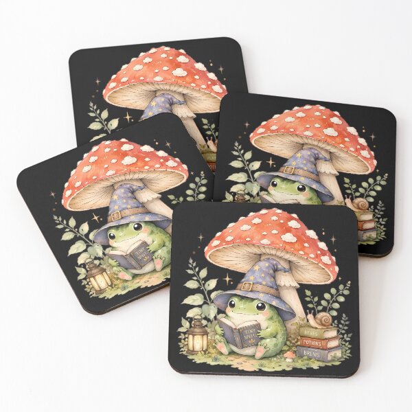 Item preview, Frog Wizard Reading Book Under Mushroom designed and sold by Linework Studio.