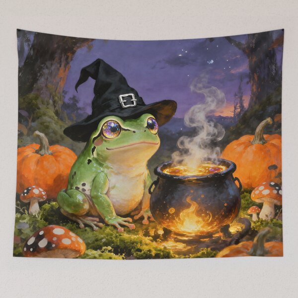 Item preview, Witchy Frog Halloween Cauldron – Spooky Cottagecore Fantasy designed and sold by cr6zym1nd.